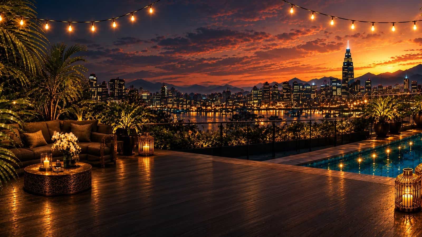 Luxury rooftop at sunset representing Ascension Business Solutions’ 4th anniversary celebration, Paradise Above the Peaks in Denver.