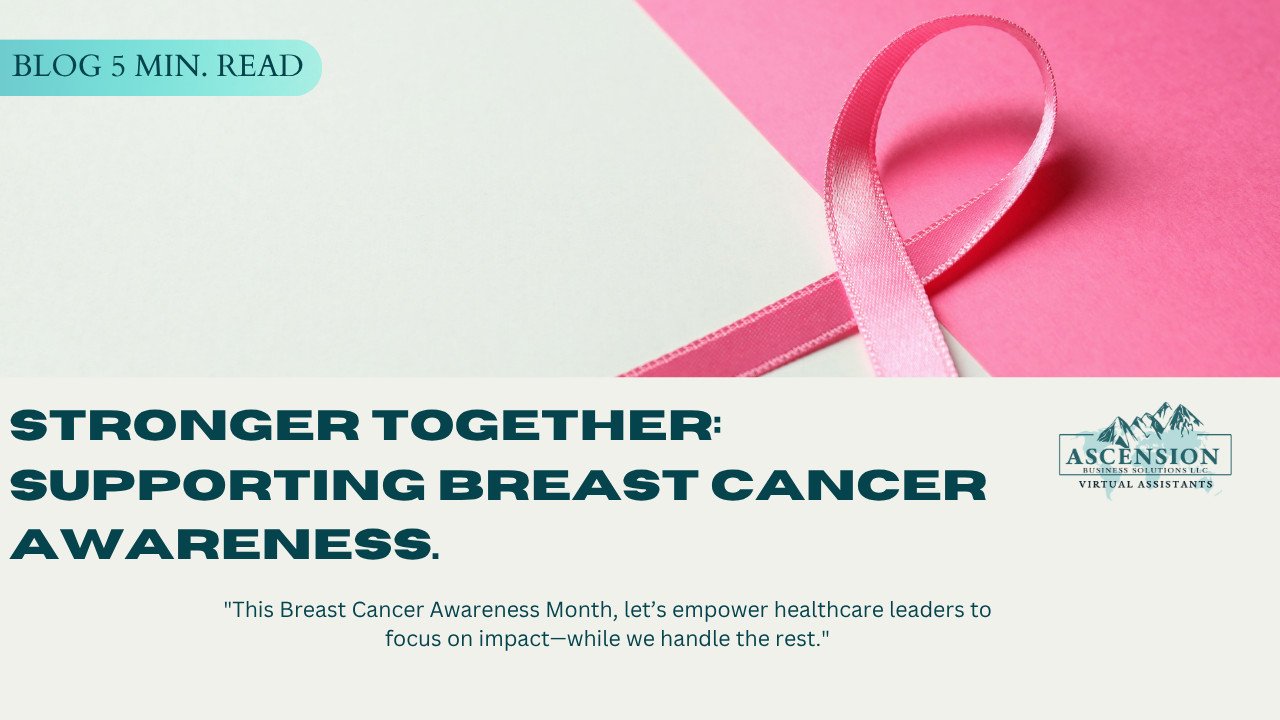 Pink ribbon featured image for Breast Cancer Awareness Month highlighting leadership, partnership, and administrative support for home care and healthcare organizations.