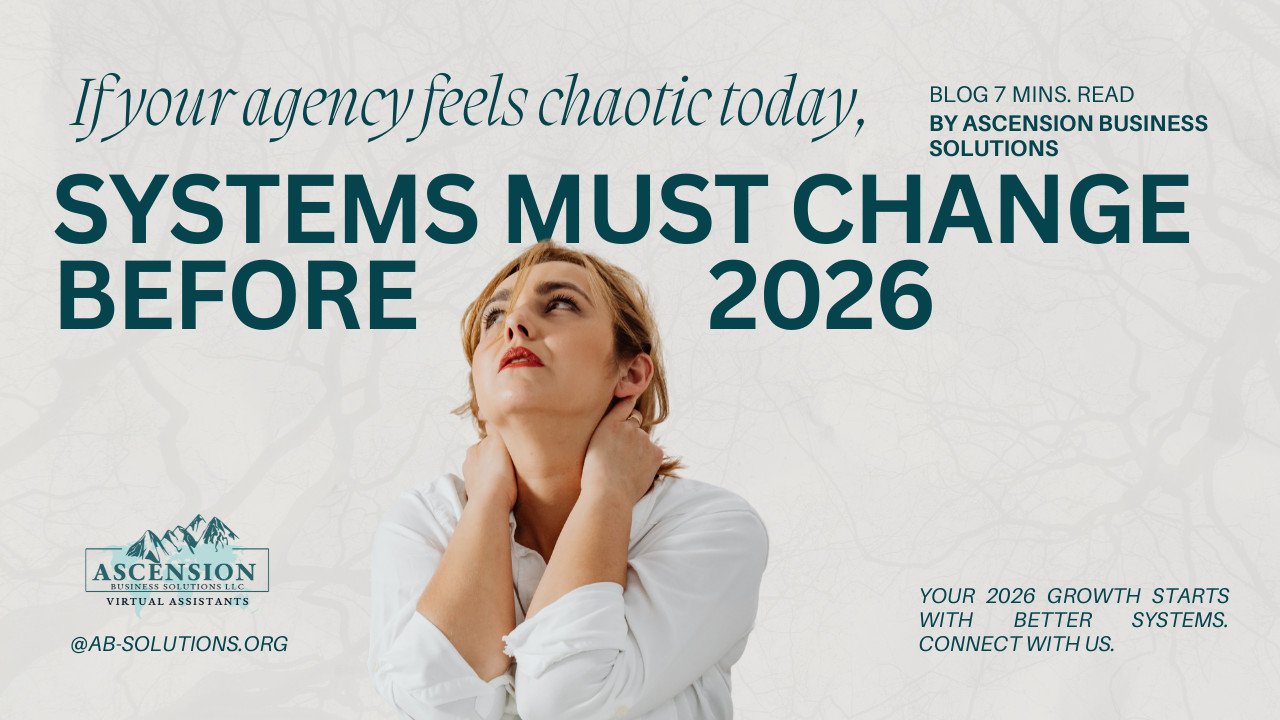 Thoughtful business professional beside the message “Systems Must Change Before 2026” in an Ascension Business Solutions blog graphic.
