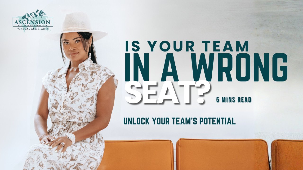 Woman sitting beside the words “Is Your Team in the Wrong Seat?” promoting role alignment in healthcare teams.