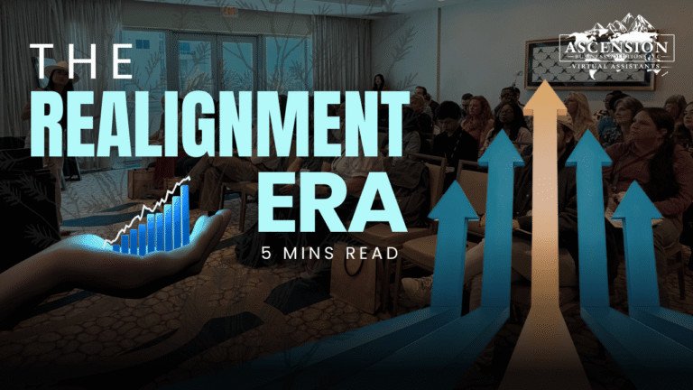 Home care conference audience with a growth chart and upward arrows beneath the words “The Realignment Era.”