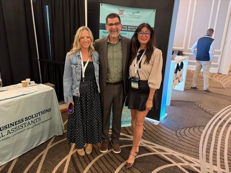 Greg Bean, VP of Revenue Cycle Management at AxisCare, with ABS representatives Paki Fernandez and Jennifer Grey Meredith at the HCAOA National Home Care Conference 2026.
